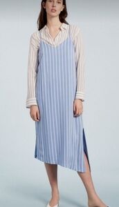Club Monaco minimalist Slip dress blue striped asymmetrical hem beach, summer
